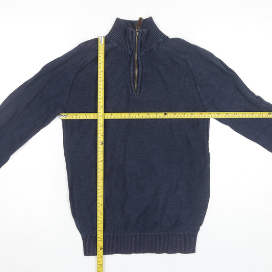 Mountain Warehouse Men’s Blue Cotton 1/4 Zip High Neck Jumper L