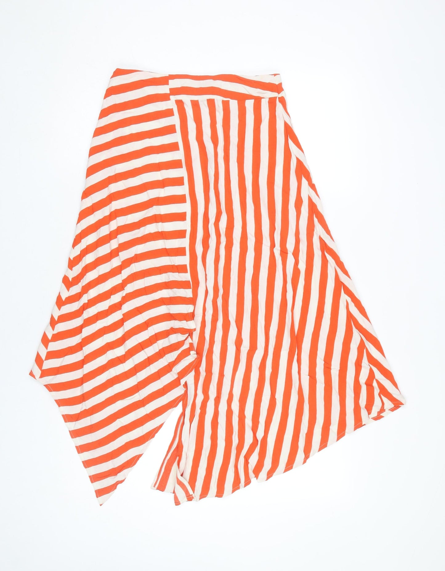 Topshop Women’s Orange Striped Asymmetric Midi Skirt UK 6 Petite Viscose