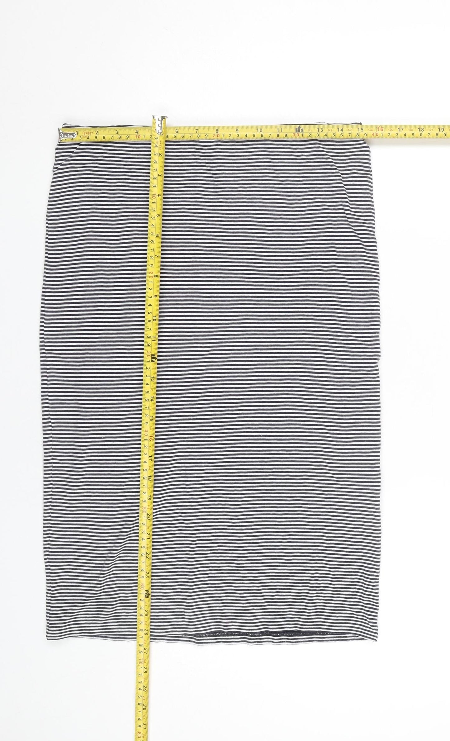 Whistles Women’s Black Striped Knee Length Cotton Pencil Skirt Size 16