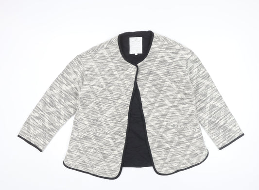 White Stuff Women Grey Geometric Tweed Cotton Jacket Size 14