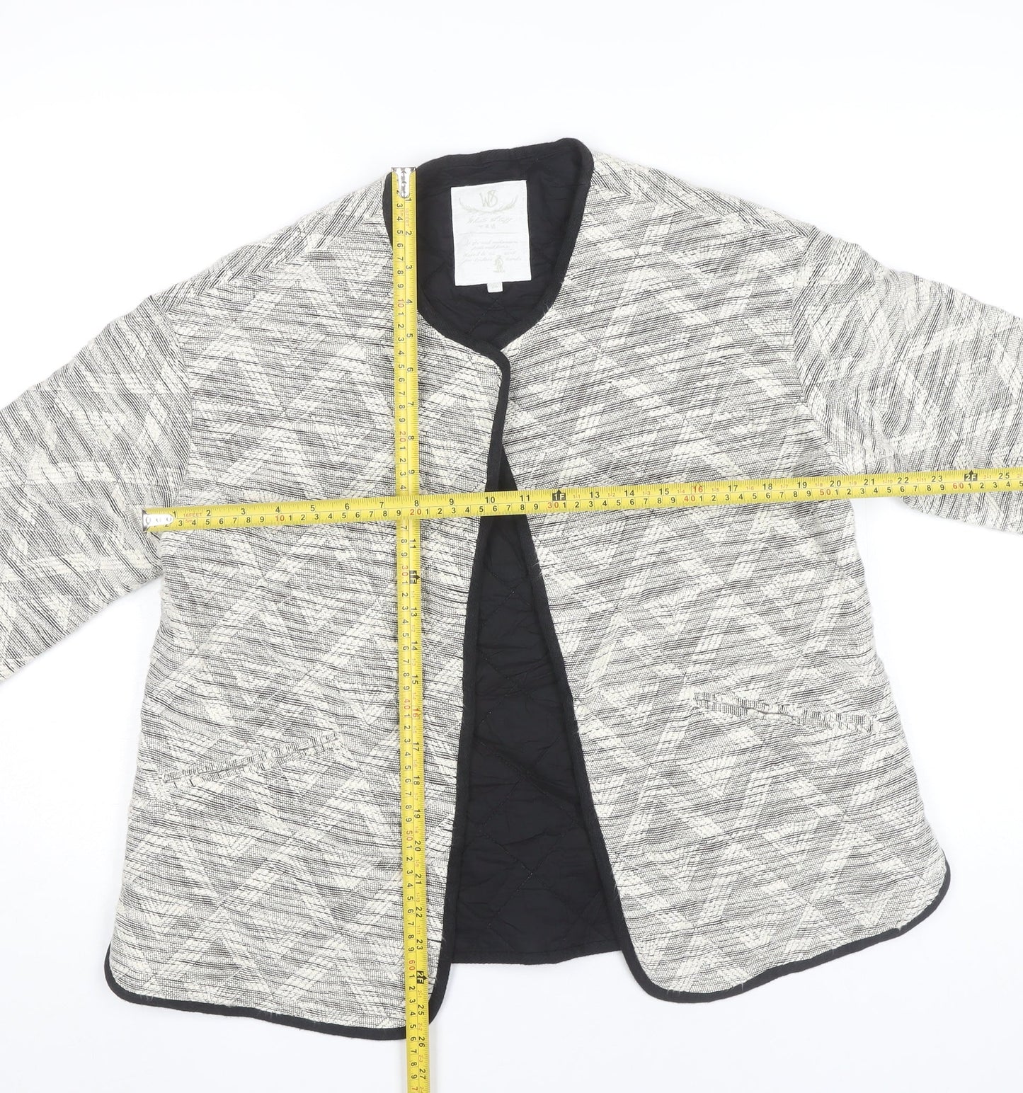 White Stuff Women Grey Geometric Tweed Cotton Jacket Size 14