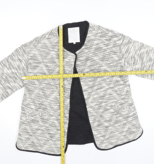 White Stuff Women Grey Geometric Tweed Cotton Jacket Size 14