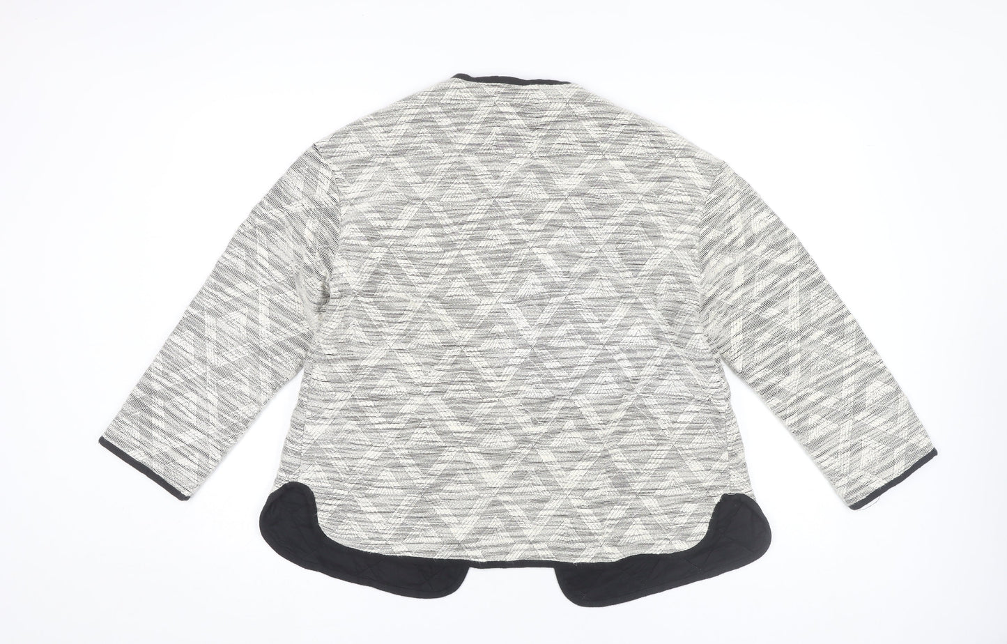 White Stuff Women Grey Geometric Tweed Cotton Jacket Size 14