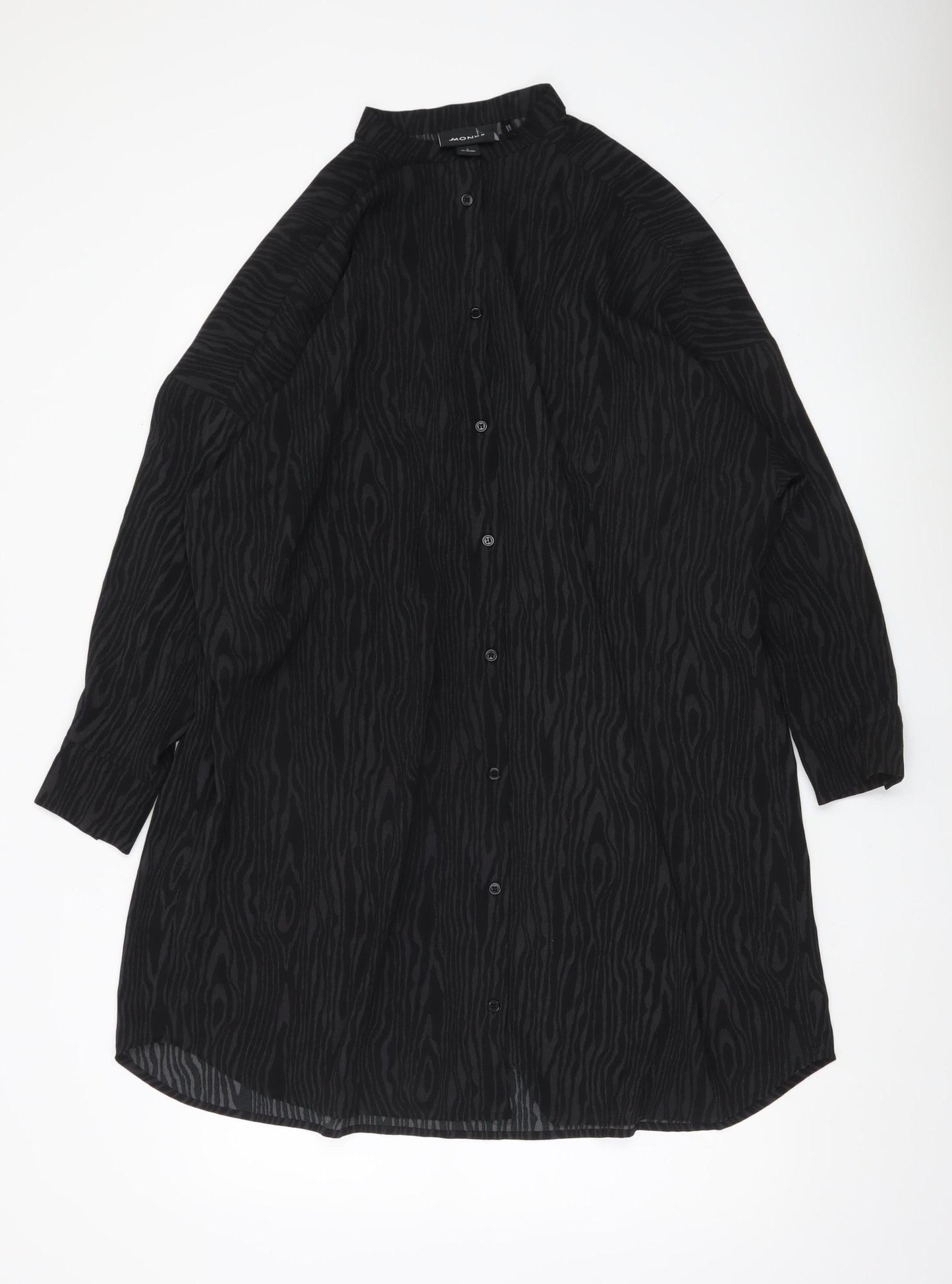 Monki Womens Black Tunic Button-Up Shirt Dress Size S Long Sleeve