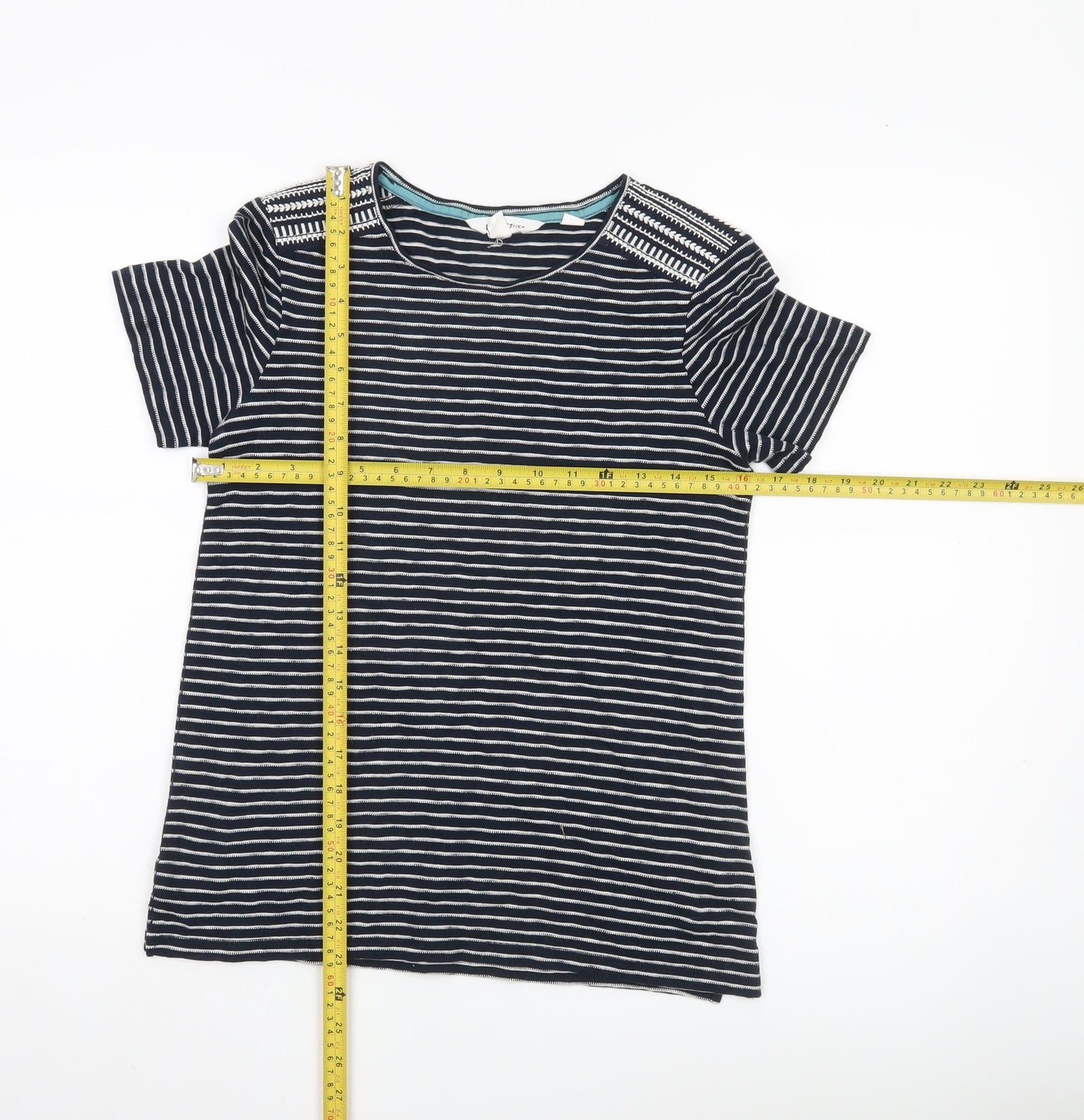 White Stuff Womens Blue Striped Cotton T-Shirt UK 6 Crew Neck Short Sleeve
