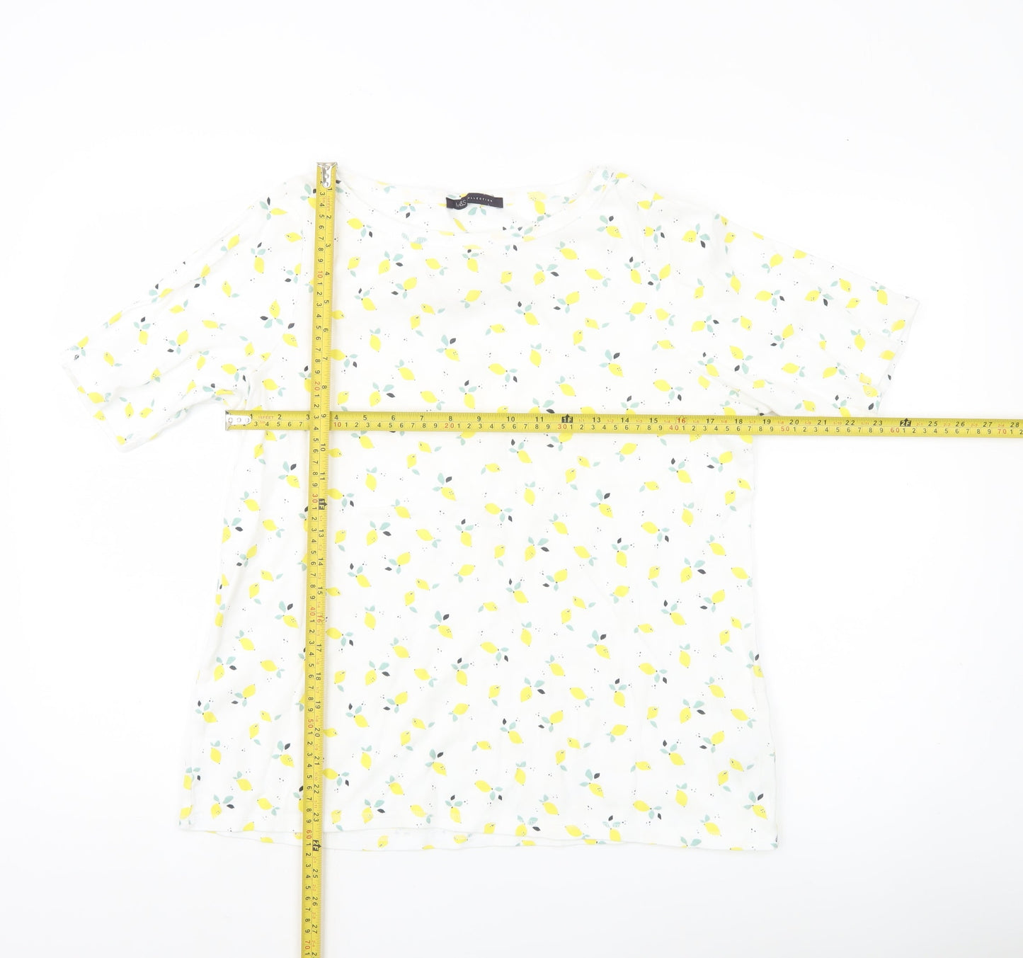 Marks & Spencer Womens White Lemon Print Cotton T-Shirt UK 20