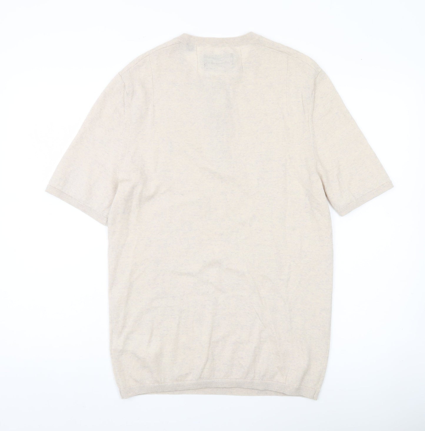 AllSaints Men’s Beige Wool Henley Jumper Medium Short Sleeve