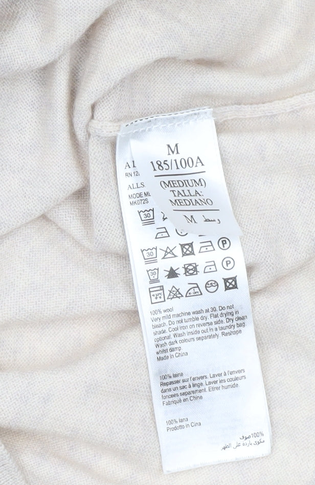 AllSaints Men’s Beige Wool Henley Jumper Medium Short Sleeve