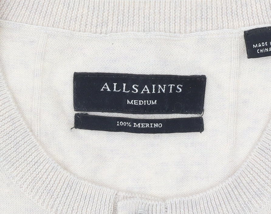 AllSaints Men’s Beige Wool Henley Jumper Medium Short Sleeve