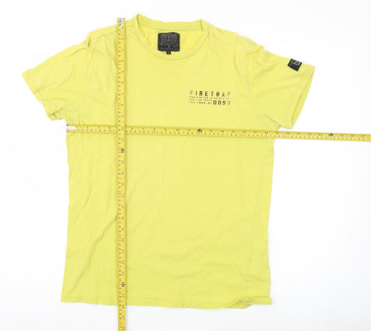 Firetrap Men's Yellow Cotton Crew Neck Short Sleeve T-Shirt Size M