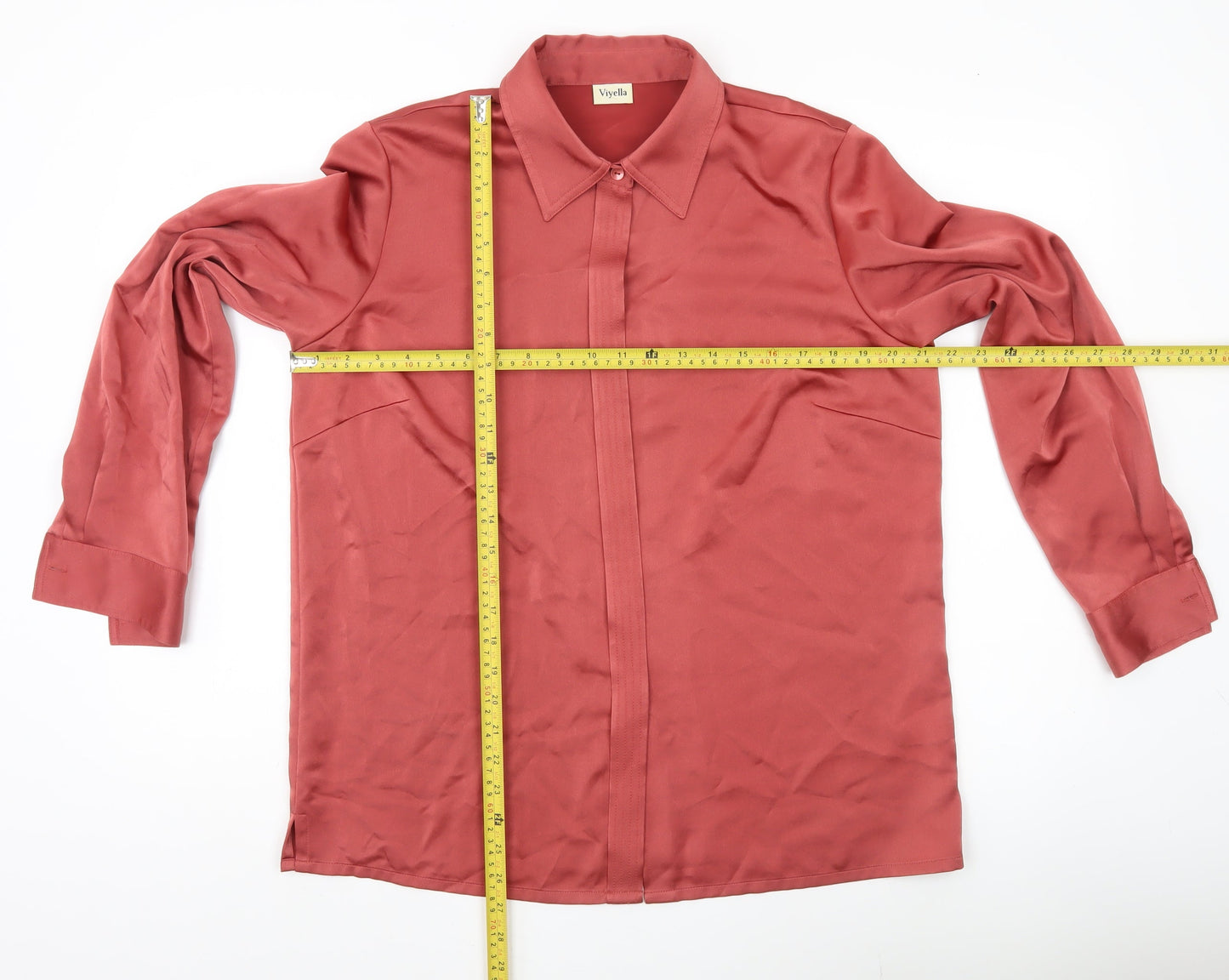 Viyella Women’s Red Satin Polyester Button-Up Shirt UK 14