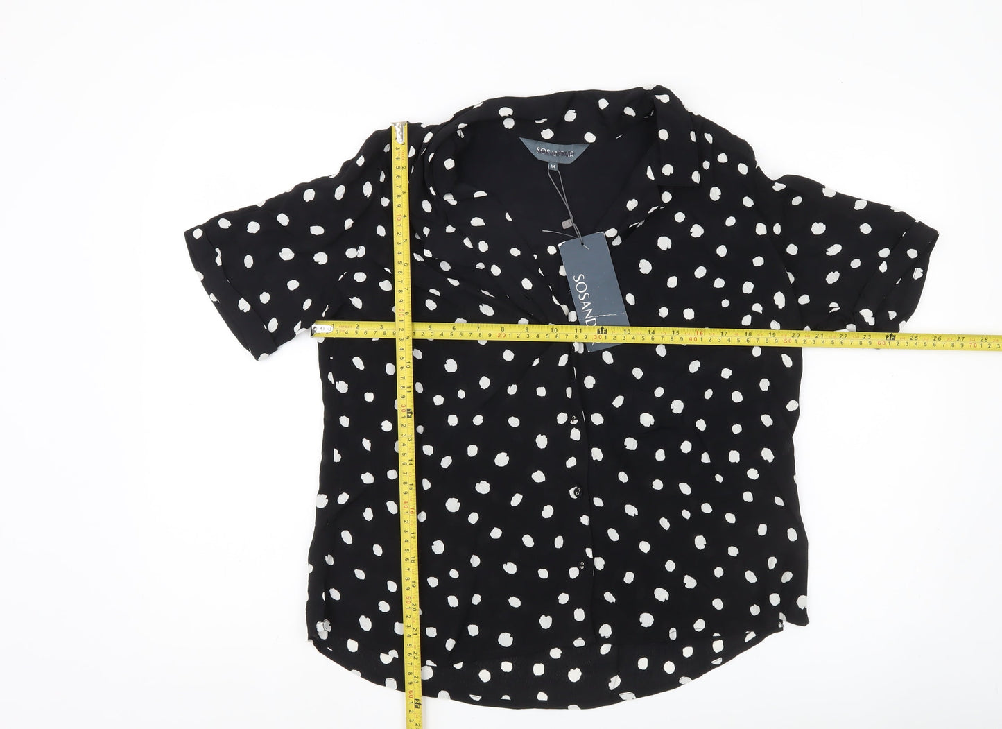 Sosandar Women's Black Polka Dot Button-Up Blouse Size 14