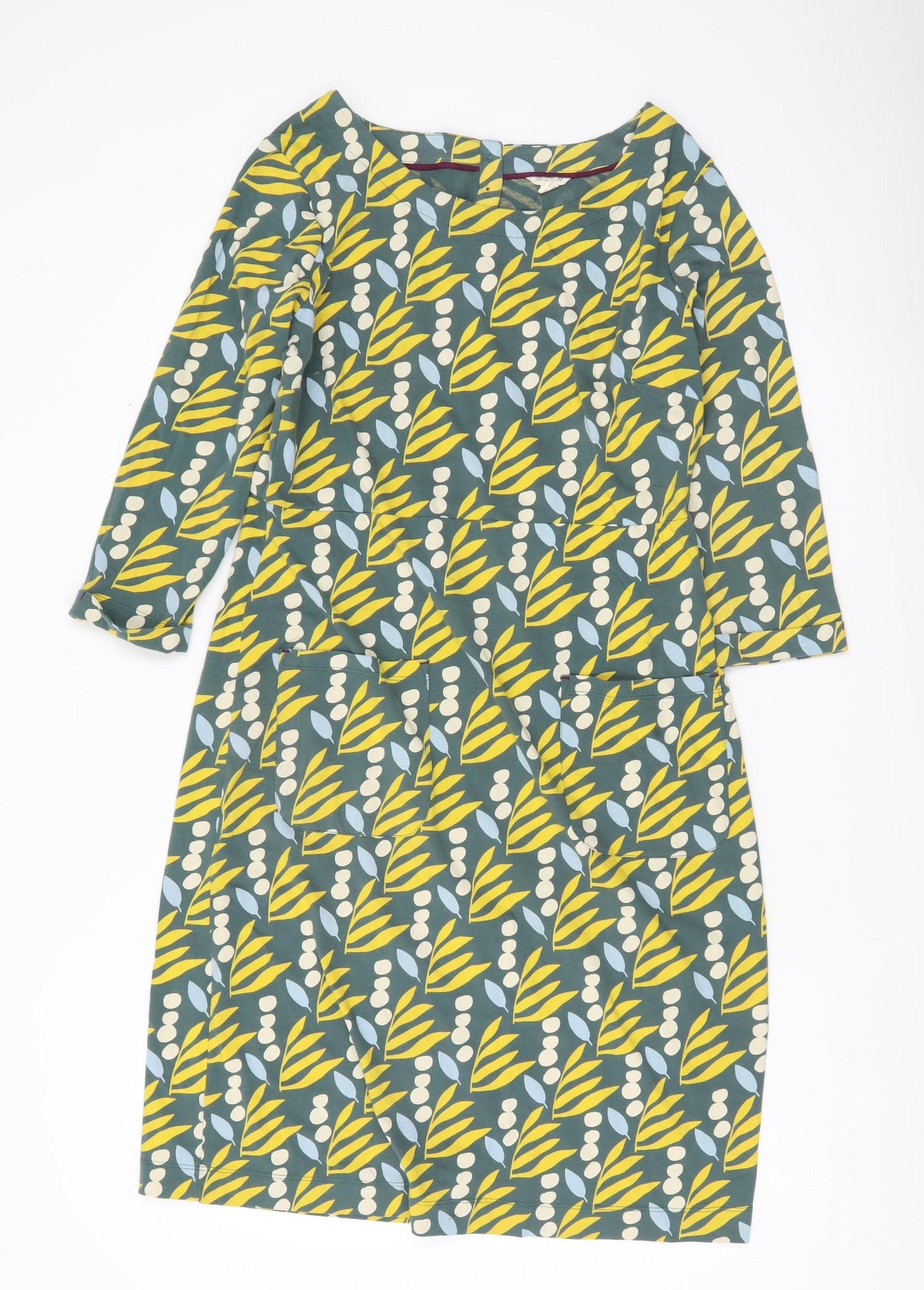 White Stuff Women’s Green Floral Shift Dress Size 12 Cotton