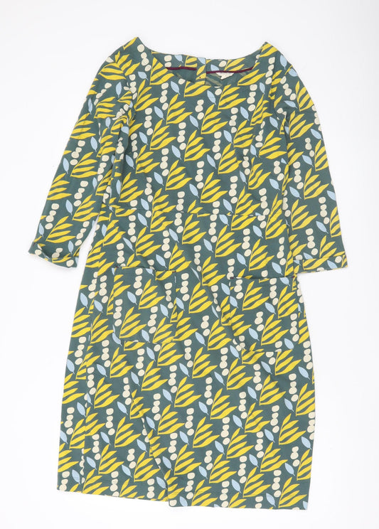 White Stuff Women’s Green Floral Shift Dress Size 12 Cotton