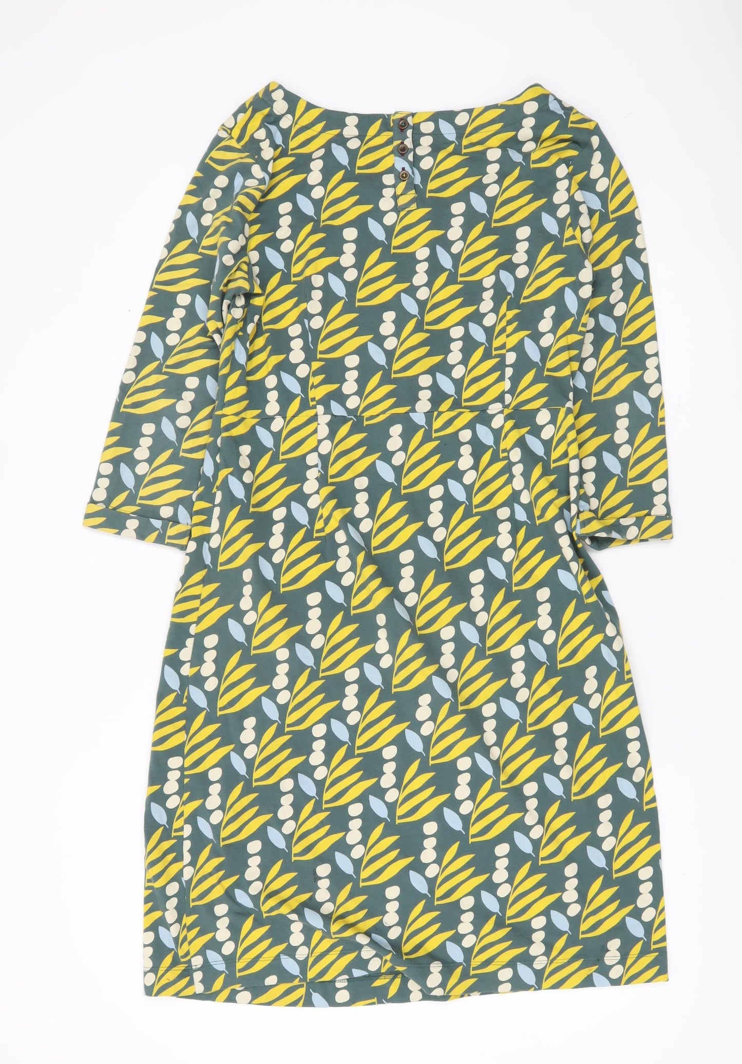 White Stuff Women’s Green Floral Shift Dress Size 12 Cotton