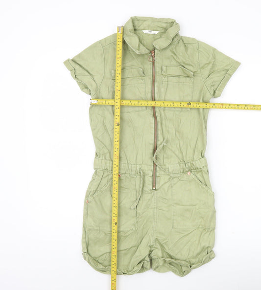 Marks and Spencer Girls Green Playsuit 11-12 Years Cotton Lyocell