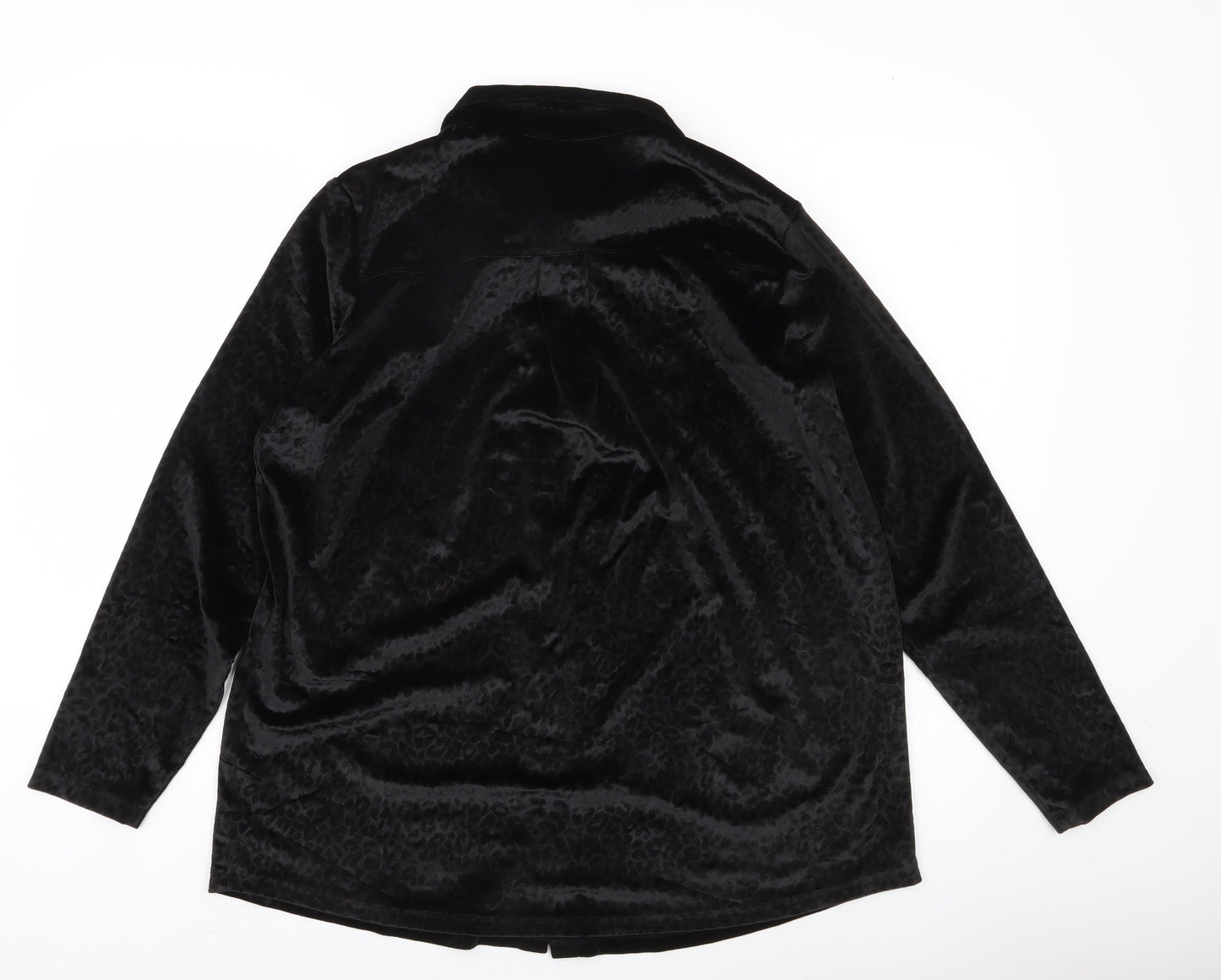 Lands' End Women Black Petite M Velvet Button-Up Shirt