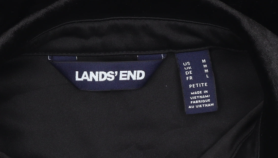 Lands' End Women Black Petite M Velvet Button-Up Shirt