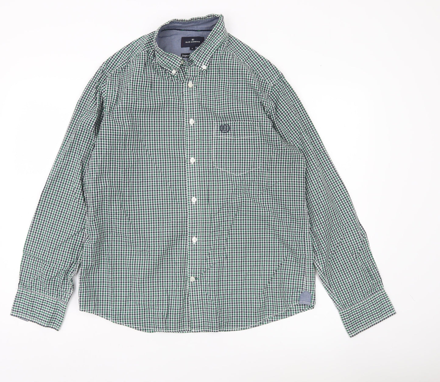 Marks and Spencer Blue Harbour Men's Green Check Cotton Shirt M