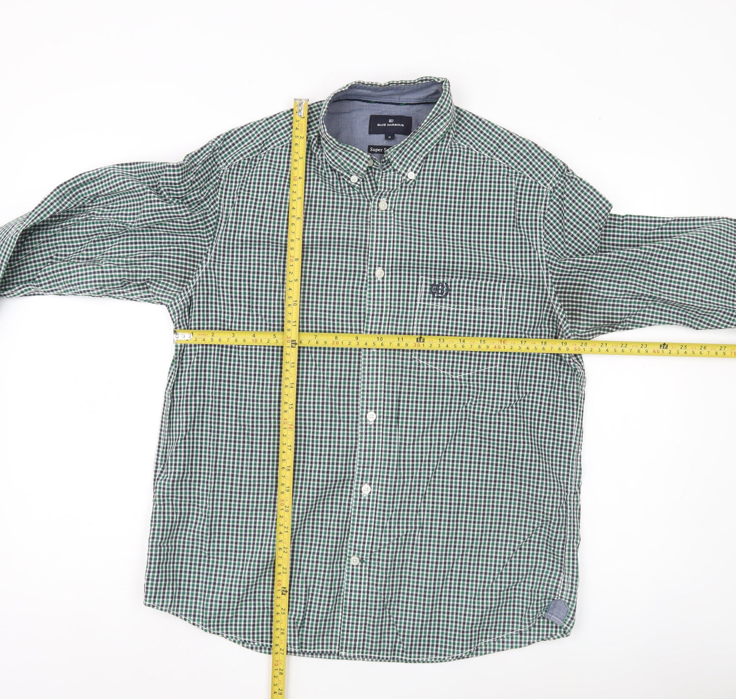 Marks and Spencer Blue Harbour Men's Green Check Cotton Shirt M