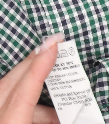 Marks and Spencer Blue Harbour Men's Green Check Cotton Shirt M