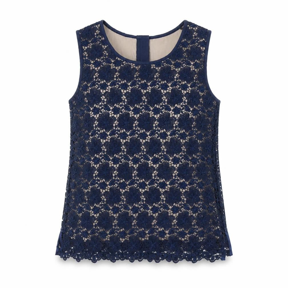 Great Plains Women Blue Lace Sleeveless Blouse M