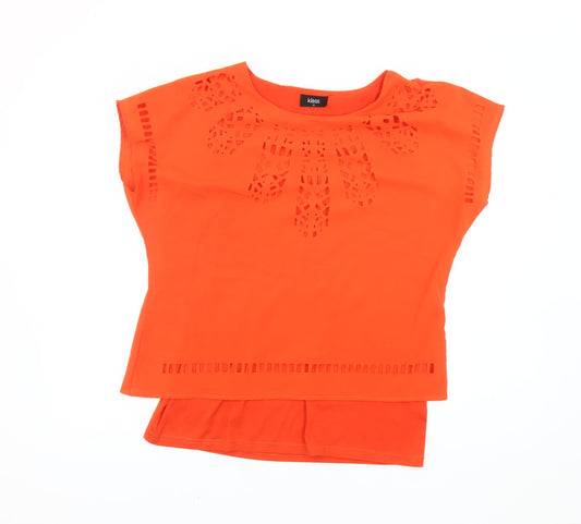 Klass Women Orange Blouse Size 12 Tunic Cut Out Detail