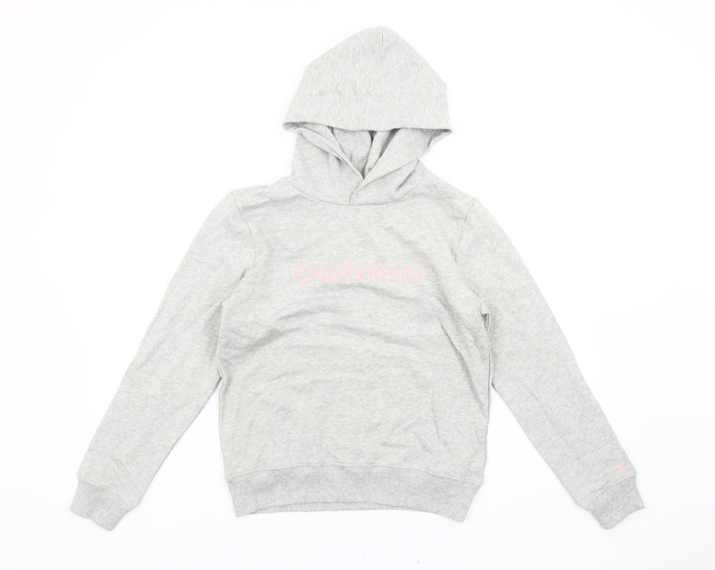 Calvin Klein Womens Grey Hoodie Size 12 Pullover Logo Hoodie Cotton
