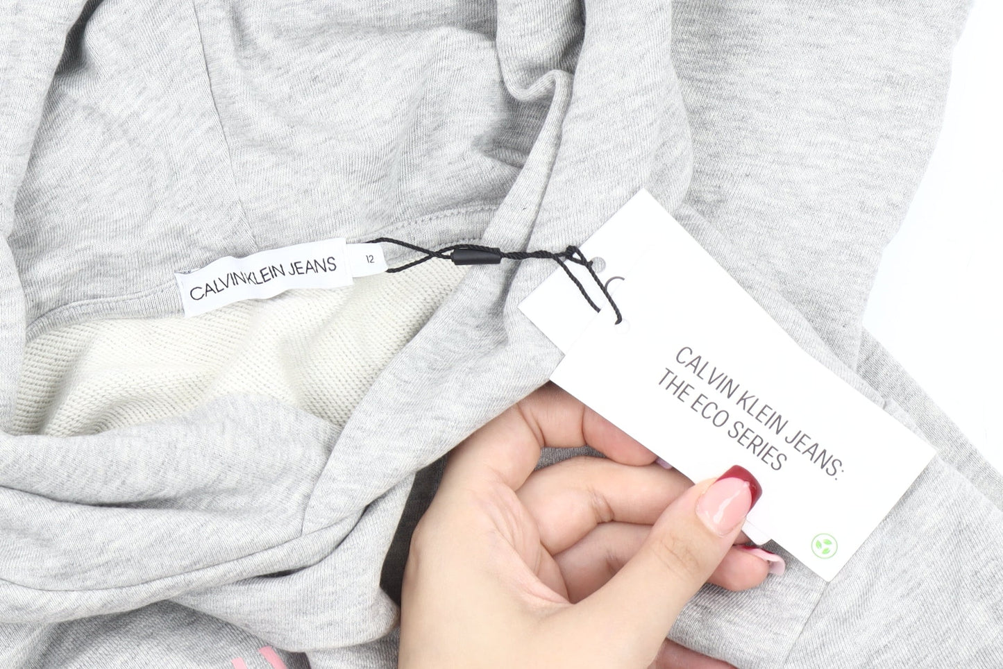 Calvin Klein Womens Grey Hoodie Size 12 Pullover Logo Hoodie Cotton