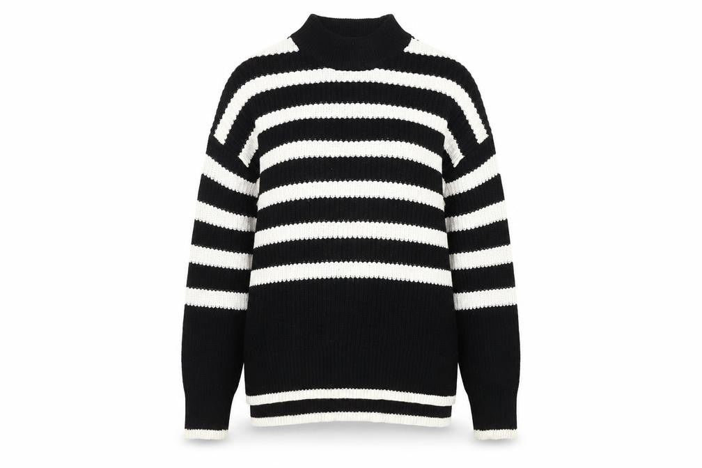 New Look Womens Black White Striped Mock Neck Pullover Jumper Size S