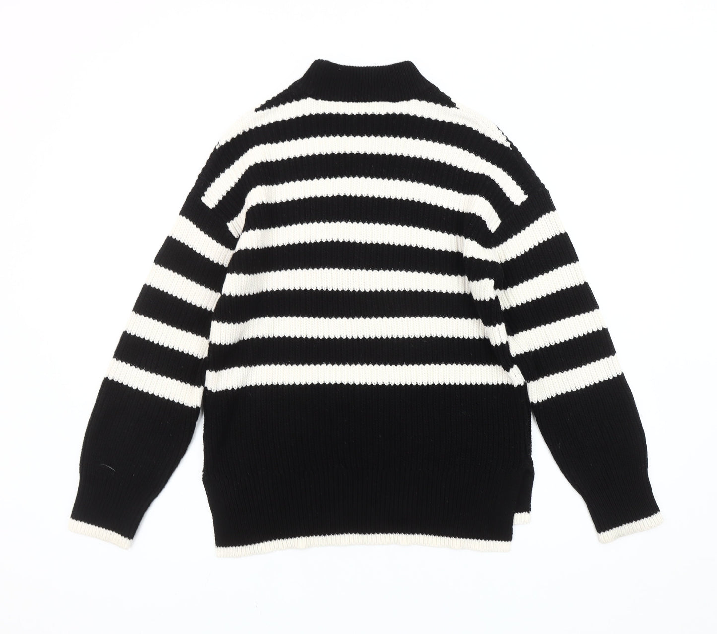 New Look Womens Black White Striped Mock Neck Pullover Jumper Size S
