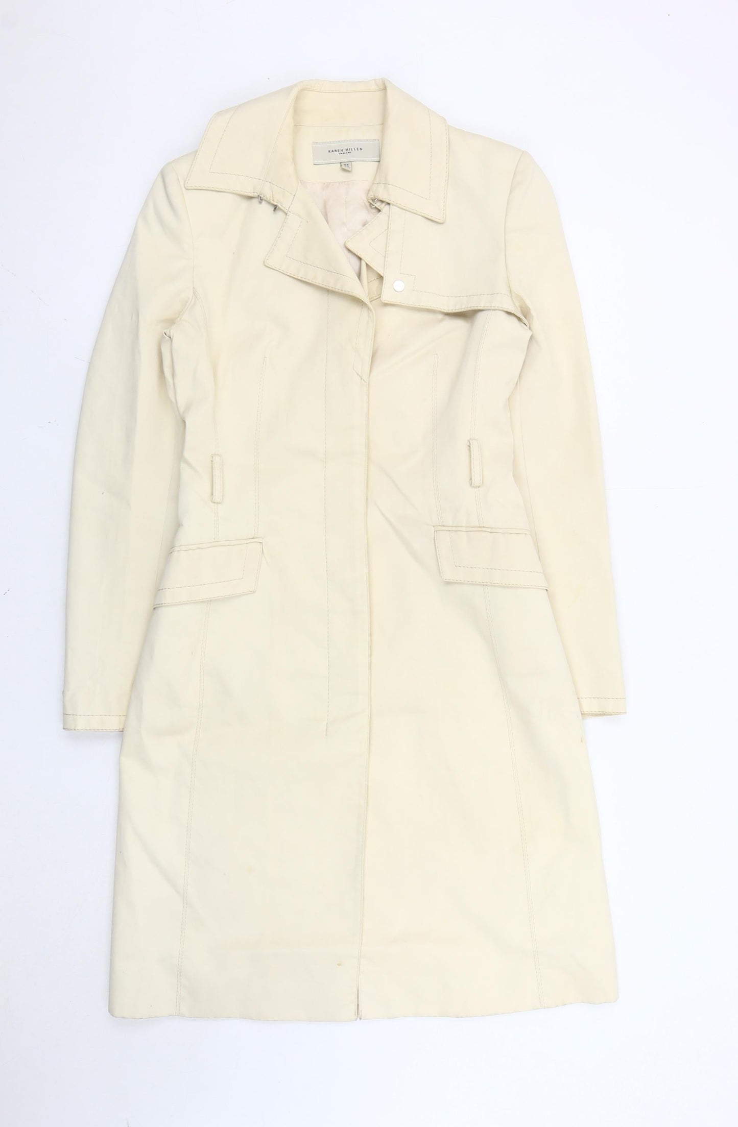 Karen Millen Women’s Ivory Trench Coat UK 8 Long Sleeve Classic