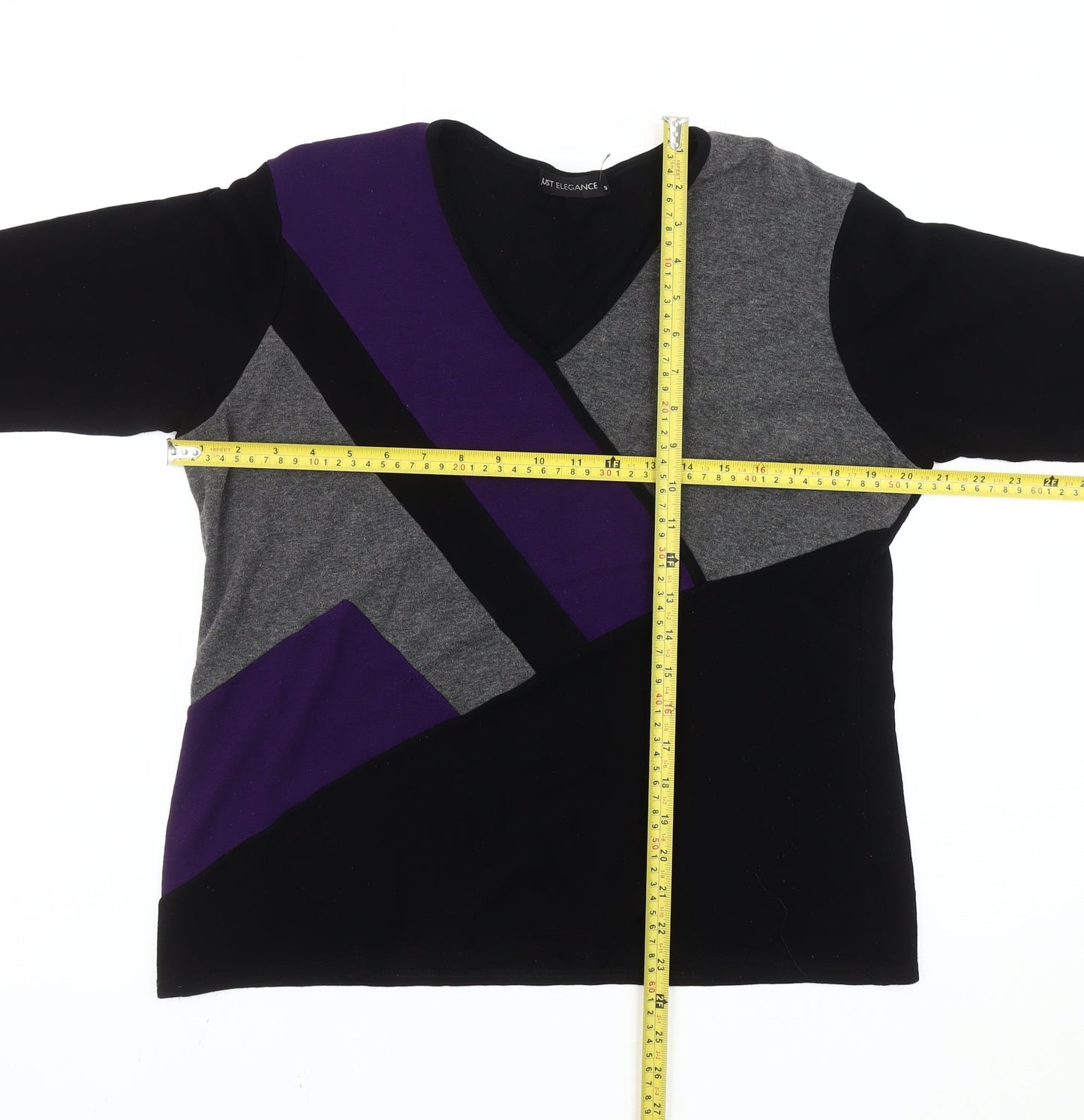 Just Elegance Womens Black Grey Purple Jumper Size 18 V-Neck Pullover