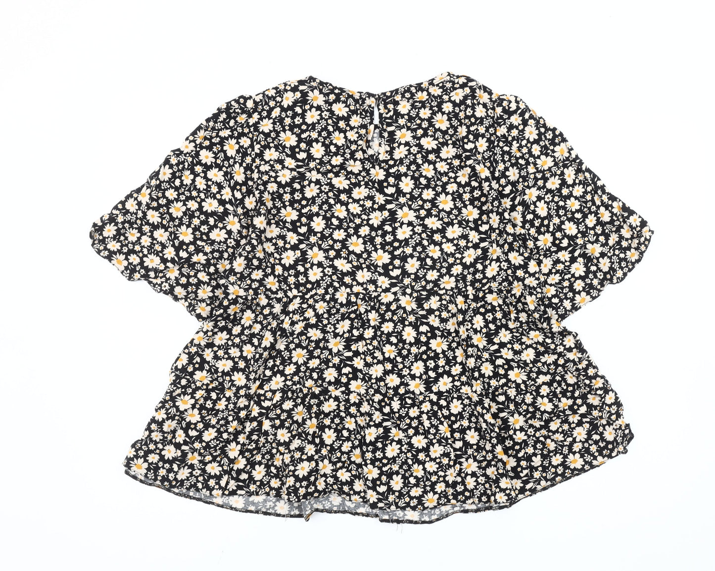 New Look Womens Black Floral Blouse Size 14 Tunic Style