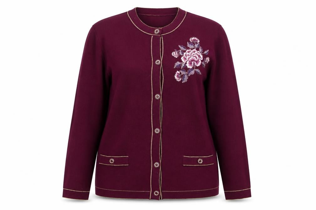 Grazia Women’s Purple Floral Embroidered Wool Blend Cardigan M