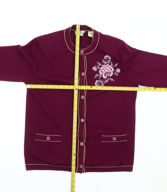 Grazia Women’s Purple Floral Embroidered Wool Blend Cardigan M
