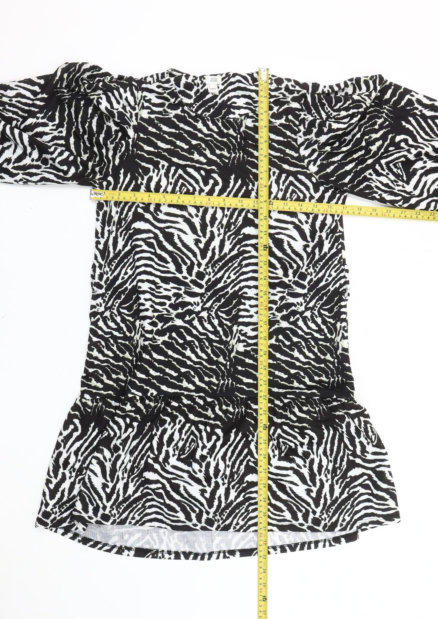 River Island Women Black White Zebra Print Shift Dress Size 10