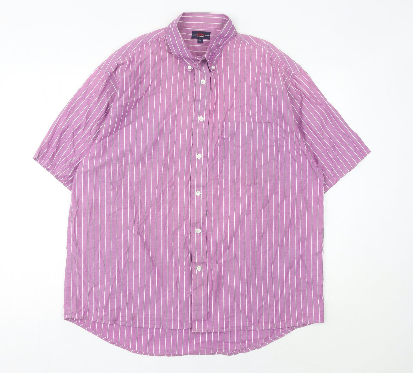Cotton Traders Men's Pink Striped Short Sleeve L Regular Fit Shirt