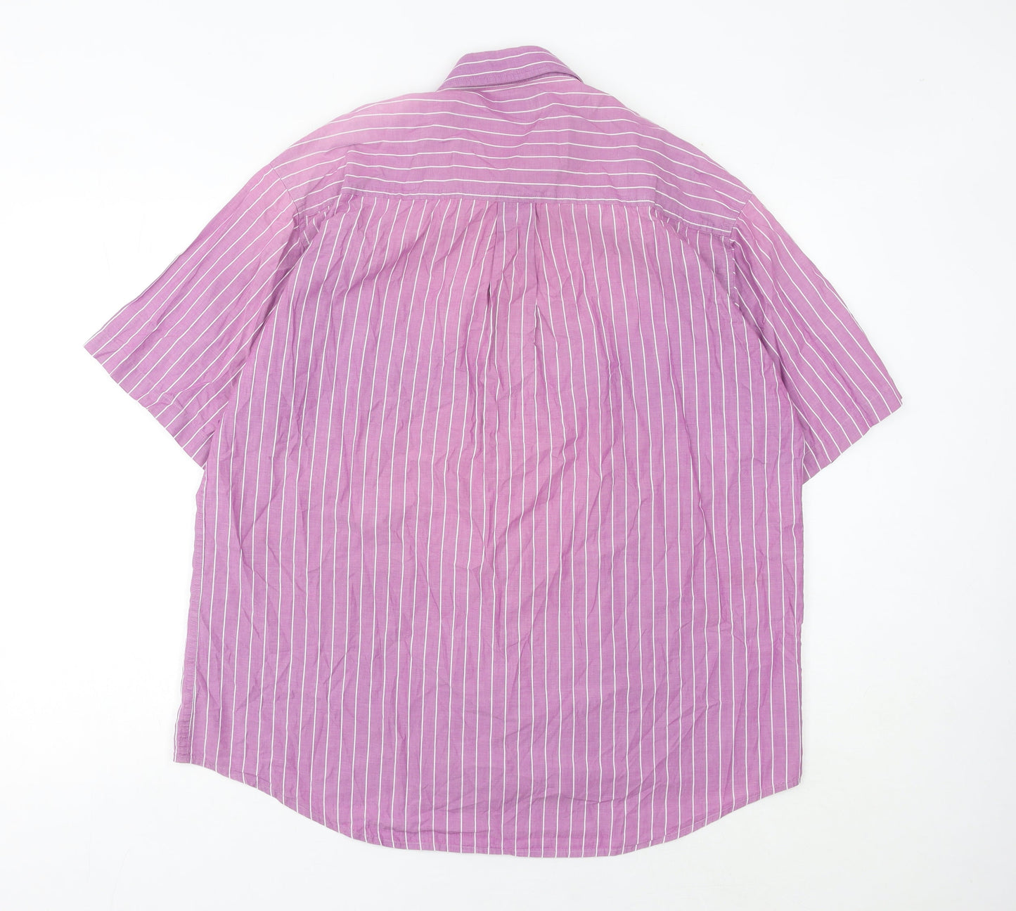 Cotton Traders Men's Pink Striped Short Sleeve L Regular Fit Shirt