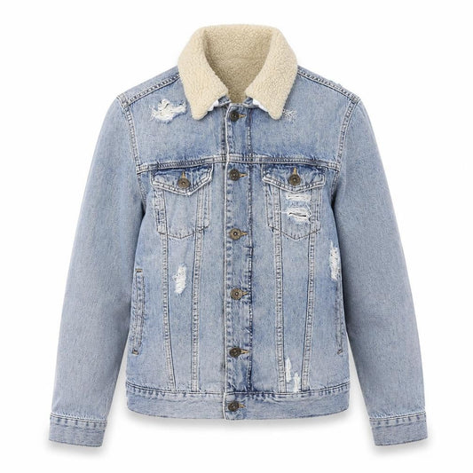 Condemned Nation Womens Blue Denim Sherpa Jacket Size S Distressed