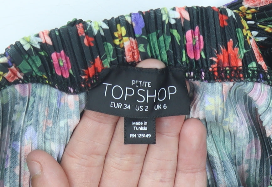 Topshop Women’s Petite Multicoloured Floral Pleated Skirt Size 6