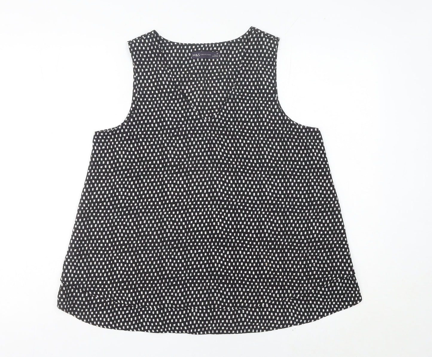Marks and Spencer Women Black Geometric Tank Top Size 20 Polyester V-Neck