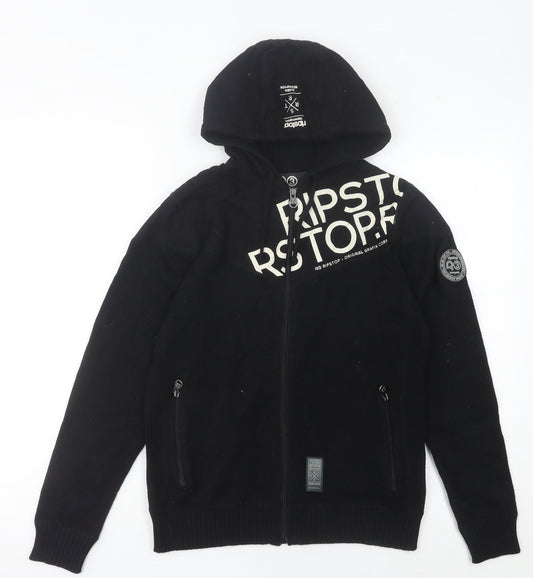 Ripstop Boys Black Full Zip Hoodie Jumper Size L Knit Cotton Blend