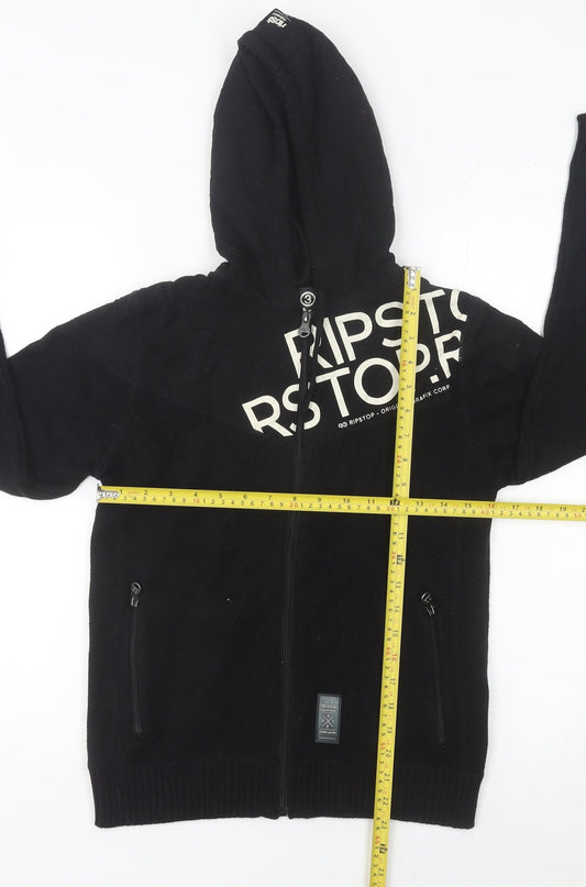 Ripstop Boys Black Full Zip Hoodie Jumper Size L Knit Cotton Blend