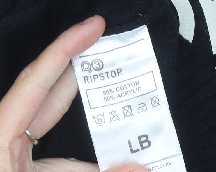 Ripstop Boys Black Full Zip Hoodie Jumper Size L Knit Cotton Blend