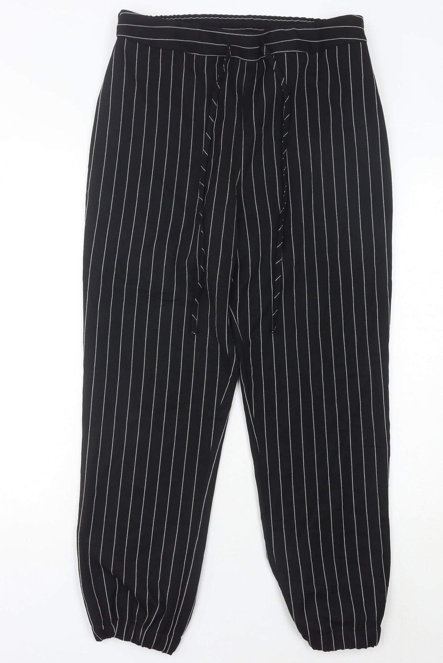 ASOS Womens Black Striped Jogger Trousers Size 10 Elastic Waist