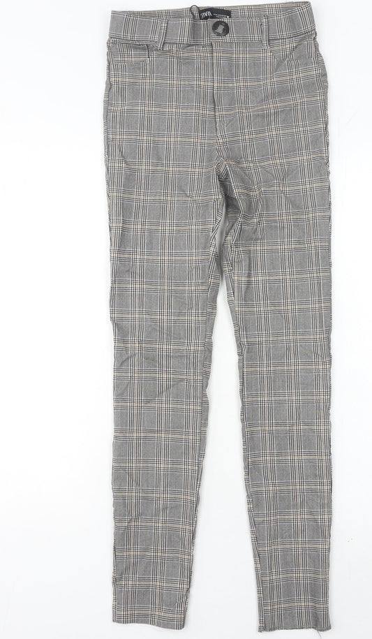 Zara Women Grey Plaid Slim Fit Chino Trousers Size S