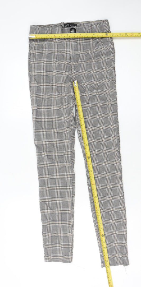 Zara Women Grey Plaid Slim Fit Chino Trousers Size S