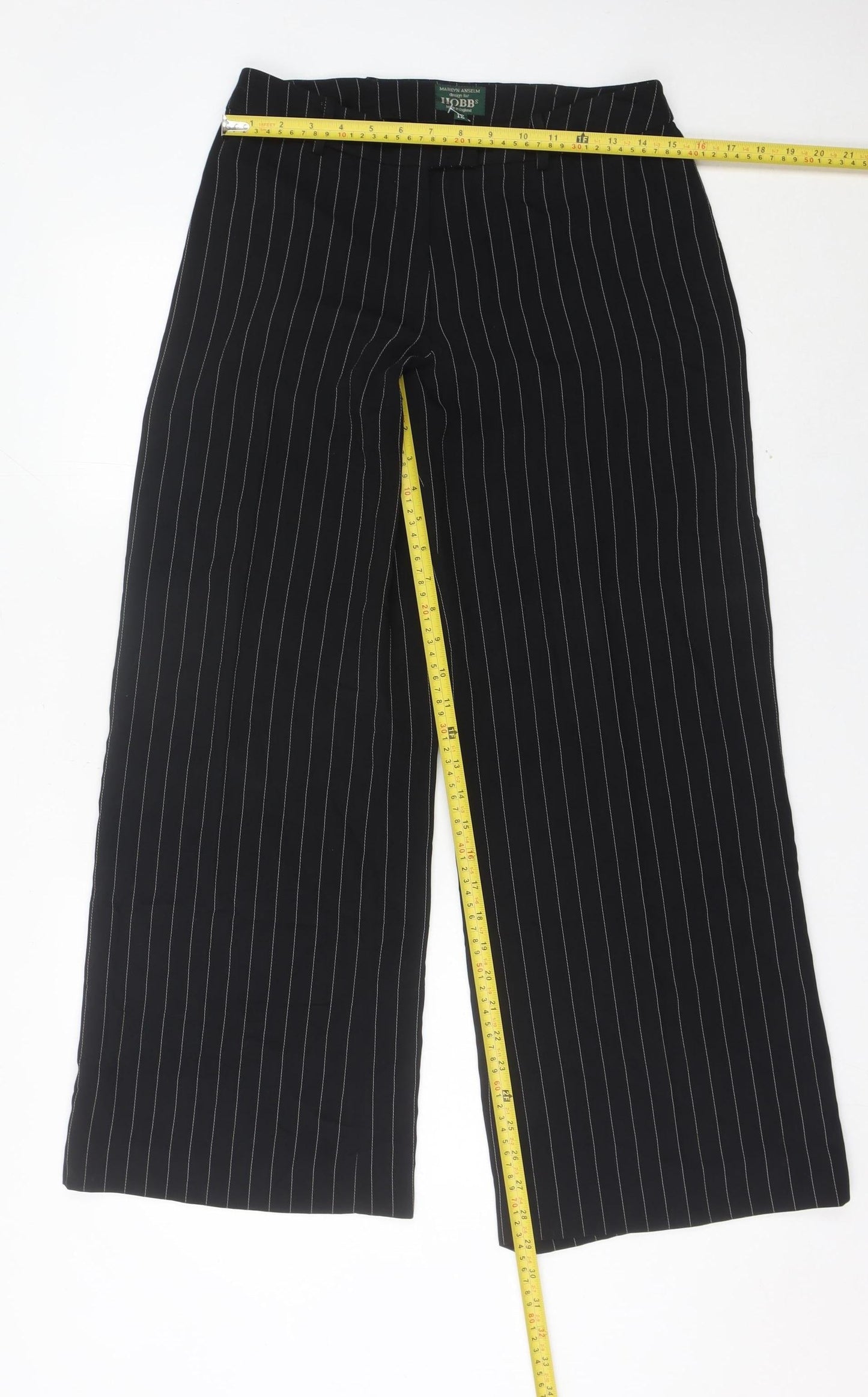 Hobbs Women’s Black Pinstripe Wide-Leg Trousers Size 12
