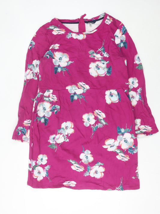 Joules Women’s Pink Floral Cotton Shift Dress UK 18 Long Sleeve